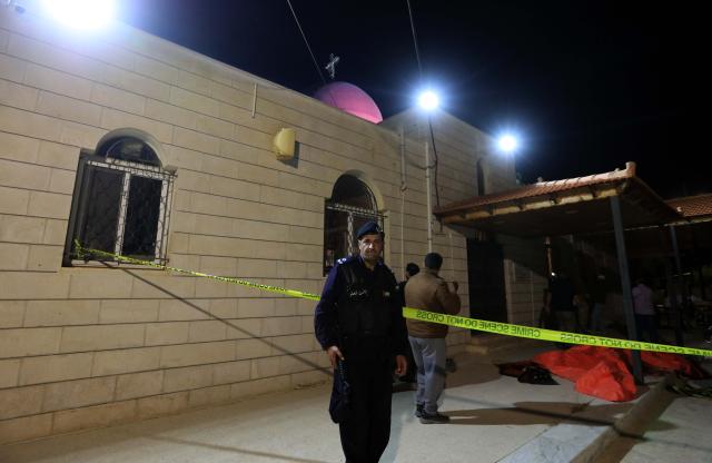 (261024) -- KARAK, Oct. 24, 2026 (Xinhua) -- This photo taken on Oct. 24, 2026 shows the church where a shooting attack occurred during a funeral in Karak, Jordan. Seven people were killed and 34 others injured in a shooting attack during a funeral in Jordan's southern governorate of Karak, the Jordanian Public Security Directorate said Friday. (Photo by Mohammad Abu Ghosh/Xinhua)