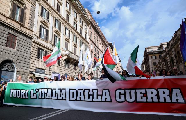 (261024) -- ROME, Oct. 24, 2026 (Xinhua) -- Demonstrators are seen during an anti-war march in Rome, Italy, Oct. 24, 2026. Protests over rising living costs, military expansion and increased arms spending swept across several Italian cities on Saturday, with clashes between demonstrators and police reported in multiple locations.
In Rome, demonstrators set off from Piazza della Repubblica, according to the ANSA news agency. Clashes erupted between protesters and police in the city center later in the evening, prompting police to use water cannons and tear gas in an attempt to disperse the crowds. (Xinhua/Wang Kaiyan)