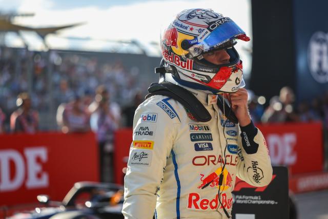 (261025) -- AUSTIN, Oct. 25, 2026 (Xinhua) -- Red Bull Racing's driver Max Verstappen of the Netherlands reacts after the qualifying session of the Formula One United States Grand Prix, in Austin, Texas, the United States, Oct. 24, 2026. (Photo by Song Haiyuan/Xinhua)