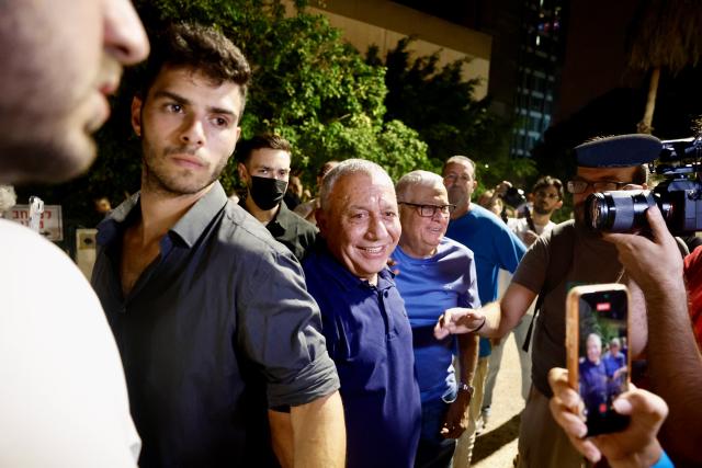 (261025) -- TEL AVIV, Oct. 25, 2026 (Xinhua) -- Gadi Eisenkot (C), former Israeli military chief and leader of the centrist Yashar party, walks as supporters of center-left parties gather for a rally ahead of the election day at Rabin Square in Tel Aviv, Israel, Oct. 24, 2026. Israelis will vote on Oct. 27 to elect the 26th Knesset, the country's parliament, with about 7.3 million eligible voters.
   It will be Israel's first election since the Hamas-led attack on Oct. 7, 2023, which killed about 1,200 people in Israel and triggered a devastating Israeli offensive in Gaza, followed by a wider regional escalation involving Lebanon and Iran.
   The right-wing coalition led by incumbent Prime Minister Benjamin Netanyahu faces a major challenge in its bid to remain in power. (Photo by Jamal Awad/Xinhua)