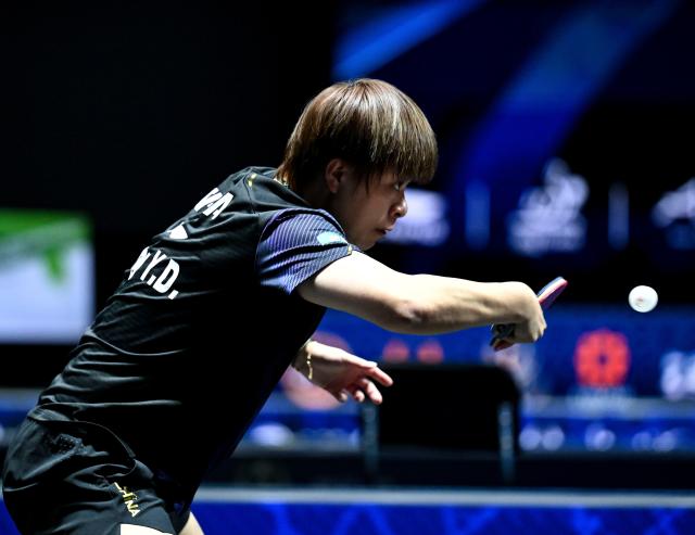 (261025) -- TASHKENT, Oct. 25, 2026 (Xinhua) -- Wang Yidi of China hits a return during the women's singles semifinals against Chen Yi of China at the 29th ITTF-Asian Table Tennis Championships in Tashkent, Uzbekistan, Oct. 25, 2026. (Xinhua/Feng Kaihua)