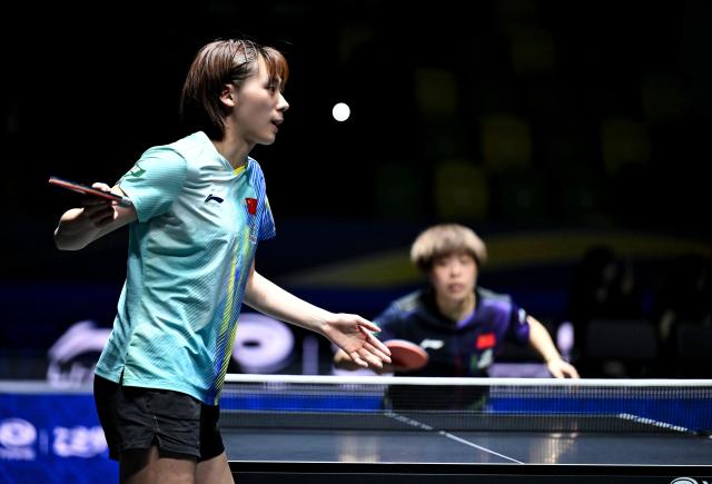 (261025) -- TASHKENT, Oct. 25, 2026 (Xinhua) -- Chen Yi (L) of China serves during the women's singles semifinals against Wang Yidi of China at the 29th ITTF-Asian Table Tennis Championships in Tashkent, Uzbekistan, Oct. 25, 2026. (Xinhua/Feng Kaihua)