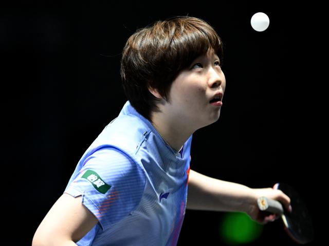 (261025) -- TASHKENT, Oct. 25, 2026 (Xinhua) -- Kuai Man of China serves during the women's singles semifinal against Harimoto Miwa of Japan at the 29th ITTF-Asian Table Tennis Championships in Tashkent, Uzbekistan, Oct. 25, 2026. (Xinhua/Feng Kaihua)