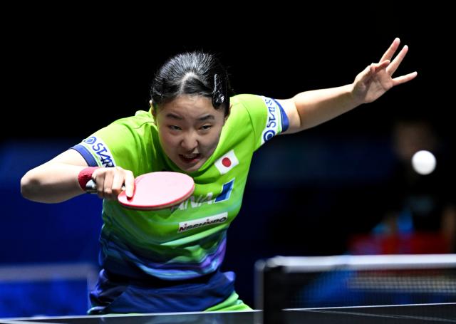 (261025) -- TASHKENT, Oct. 25, 2026 (Xinhua) -- Harimoto Miwa of Japan hits a return during the women's singles semifinal against Kuai Man of China at the 29th ITTF-Asian Table Tennis Championships in Tashkent, Uzbekistan, Oct. 25, 2026. (Xinhua/Feng Kaihua)