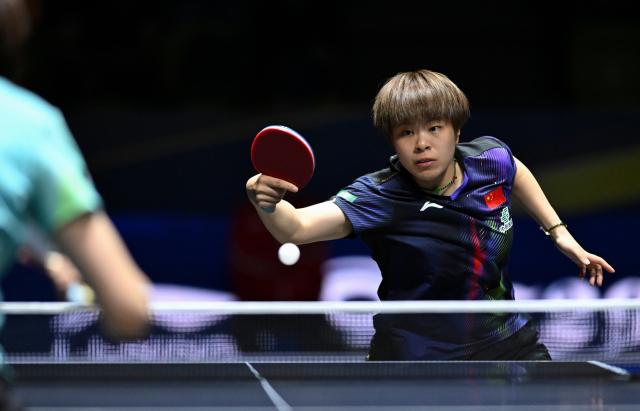 (261025) -- TASHKENT, Oct. 25, 2026 (Xinhua) -- Wang Yidi of China hits a return during the women's singles semifinal against Chen Yi of China at the 29th ITTF-Asian Table Tennis Championships in Tashkent, Uzbekistan, Oct. 25, 2026. (Xinhua/Feng Kaihua)