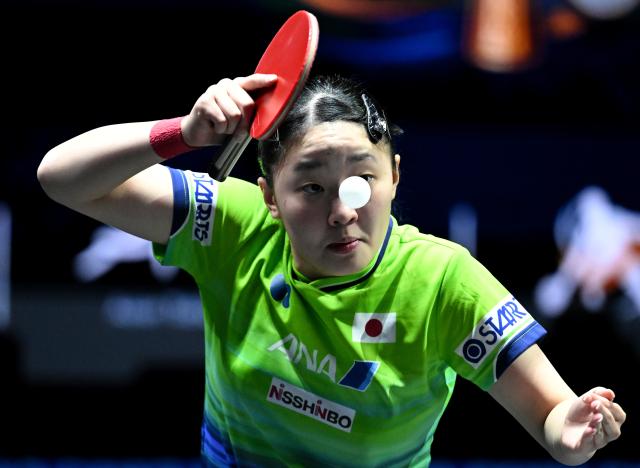 (261025) -- TASHKENT, Oct. 25, 2026 (Xinhua) -- Harimoto Miwa of Japan serves during the women's singles semifinal against Kuai Man of China at the 29th ITTF-Asian Table Tennis Championships in Tashkent, Uzbekistan, Oct. 25, 2026. (Xinhua/Feng Kaihua)