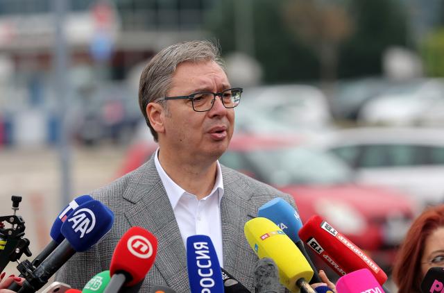 (261025) -- BELGRADE, Oct. 25, 2026 (Xinhua) -- Former Serbian President Aleksandar Vucic speaks after voting for the early parliamentary election at a polling station in Belgrade, Serbia, on Oct. 25, 2026. Polling stations opened across Serbia at 7 a.m. local time (0600 GMT) on Sunday in snap parliamentary elections to elect the country's 250-seat National Assembly. (Photo by Predrag Milosavljevic/Xinhua)