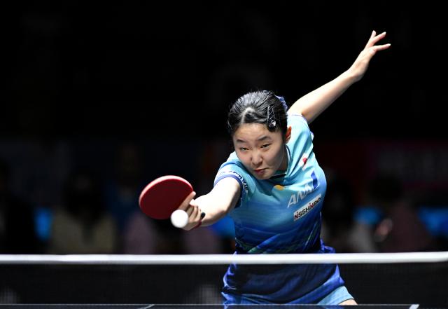 (261025) -- TASHKENT, Oct. 25, 2026 (Xinhua) -- Harimoto Miwa of Japan hits a return during the women's singles final against Chen Yi of China at the 29th ITTF-Asian Table Tennis Championships in Tashkent, Uzbekistan, Oct. 25, 2026. (Xinhua/Feng Kaihua)