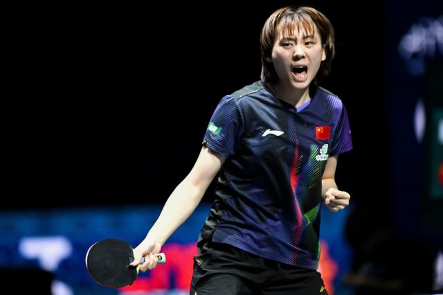 (261025) -- TASHKENT, Oct. 25, 2026 (Xinhua) -- Chen Yi of China celebrates during the women's singles final against Harimoto Miwa of Japan at the 29th ITTF-Asian Table Tennis Championships in Tashkent, Uzbekistan, Oct. 25, 2026. (Xinhua/Feng Kaihua)