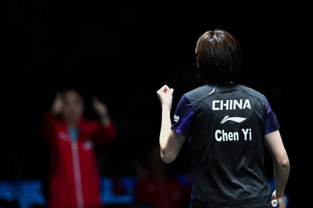 (261025) -- TASHKENT, Oct. 25, 2026 (Xinhua) -- Chen Yi of China celebrates during the women's singles final against Harimoto Miwa of Japan at the 29th ITTF-Asian Table Tennis Championships in Tashkent, Uzbekistan, Oct. 25, 2026. (Xinhua/Feng Kaihua)
