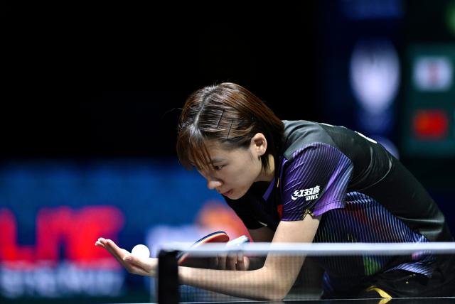 (261025) -- TASHKENT, Oct. 25, 2026 (Xinhua) -- Chen Yi of China serves during the women's singles final against Harimoto Miwa of Japan at the 29th ITTF-Asian Table Tennis Championships in Tashkent, Uzbekistan, Oct. 25, 2026. (Xinhua/Feng Kaihua)