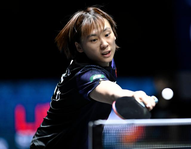 (261025) -- TASHKENT, Oct. 25, 2026 (Xinhua) -- Chen Yi of China hits a return during the women's singles final against Harimoto Miwa of Japan at the 29th ITTF-Asian Table Tennis Championships in Tashkent, Uzbekistan, Oct. 25, 2026. (Xinhua/Feng Kaihua)