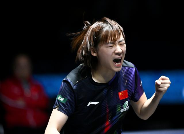(261025) -- TASHKENT, Oct. 25, 2026 (Xinhua) -- Chen Yi of China celebrates during the women's singles final against Harimoto Miwa of Japan at the 29th ITTF-Asian Table Tennis Championships in Tashkent, Uzbekistan, Oct. 25, 2026. (Xinhua/Feng Kaihua)