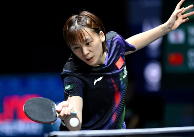 (261025) -- TASHKENT, Oct. 25, 2026 (Xinhua) -- Chen Yi of China hits a return during the women's singles final against Harimoto Miwa of Japan at the 29th ITTF-Asian Table Tennis Championships in Tashkent, Uzbekistan, Oct. 25, 2026. (Xinhua/Feng Kaihua)