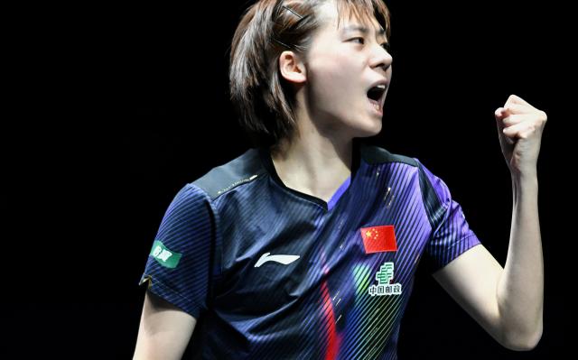 (261025) -- TASHKENT, Oct. 25, 2026 (Xinhua) -- Chen Yi of China celebrates during the women's singles final against Harimoto Miwa of Japan at the 29th ITTF-Asian Table Tennis Championships in Tashkent, Uzbekistan, Oct. 25, 2026. (Xinhua/Feng Kaihua)