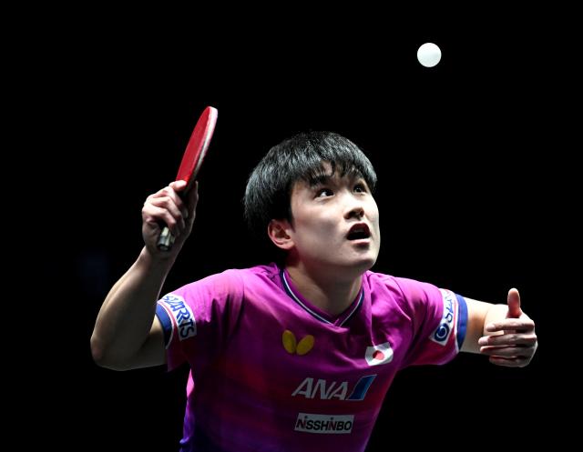 (261025) -- TASHKENT, Oct. 25, 2026 (Xinhua) -- Harimoto Tomokazu of Japan serves during the men's singles final against Li Tianyang of China at the 29th ITTF-Asian Table Tennis Championships in Tashkent, Uzbekistan, Oct. 25, 2026. (Xinhua/Feng Kaihua)