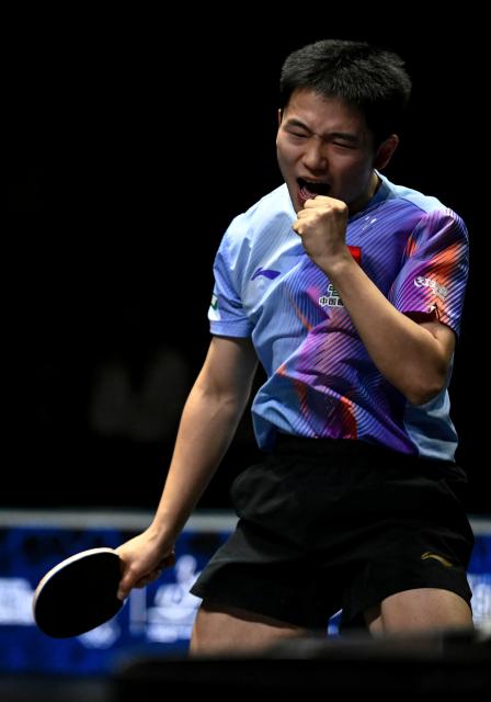 (261025) -- TASHKENT, Oct. 25, 2026 (Xinhua) -- Li Tianyang of China celebrates during the men's singles final against Harimoto Tomokazu of Japan at the 29th ITTF-Asian Table Tennis Championships in Tashkent, Uzbekistan, Oct. 25, 2026. (Xinhua/Feng Kaihua)