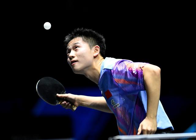 (261025) -- TASHKENT, Oct. 25, 2026 (Xinhua) -- Li Tianyang of China serves during the men's singles final against Harimoto Tomokazu of Japan at the 29th ITTF-Asian Table Tennis Championships in Tashkent, Uzbekistan, Oct. 25, 2026. (Xinhua/Feng Kaihua)