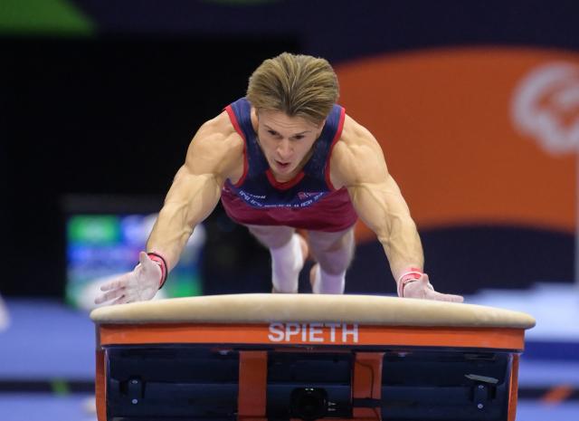 (261026) -- ROTTERDAM, Oct. 26, 2026 (Xinhua) -- Sebastian Sponevik of Norway competes during the men's vault final at the Artistic Gymnastics World Championships 2026 in Rotterdam, the Netherlands, Oct. 25, 2026. (Xinhua/Weng Xinyang)