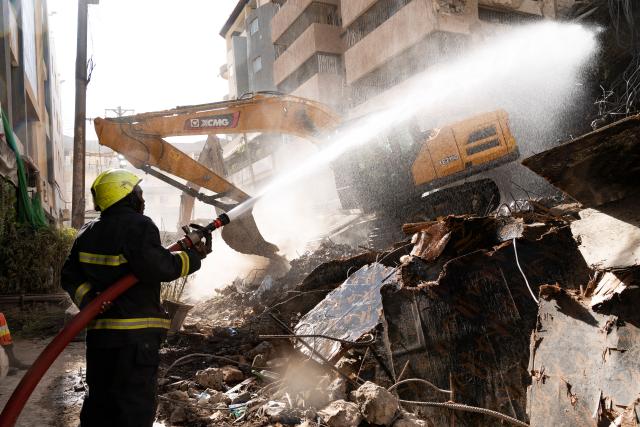 (261028) -- NAIROBI, Oct. 28, 2026 (Xinhua) -- A machinery provided by China's Xuzhou Construction Machinery Group (XCMG) is seen at the site of a building collapse in Eastleigh, Nairobi, Kenya, on Oct. 27, 2026. TO GO WITH "Chinese rescue team detects signs of life beneath collapsed building in Kenya's Nairobi" (Xinhua/Xie Jianfei)