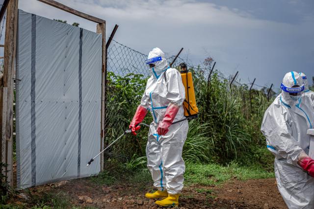 (261028) -- BEIJING, Oct. 28, 2026 (Xinhua) -- A medical worker conducts disinfection in Rwampara, Ituri Province in the Democratic Republic of the Congo, Oct. 27, 2026. Ebola cases in the Democratic Republic of the Congo (DRC) have surpassed 10,000, marking a grim milestone in what has become the world's second-largest recorded Ebola outbreak.
   The latest figures released Tuesday by the country's health authorities showed that the country had recorded a total of 10,060 confirmed cases, including 4,887 deaths, as of Oct. 25, with the fatality rate at 48.6 percent. (Str/Xinhua)