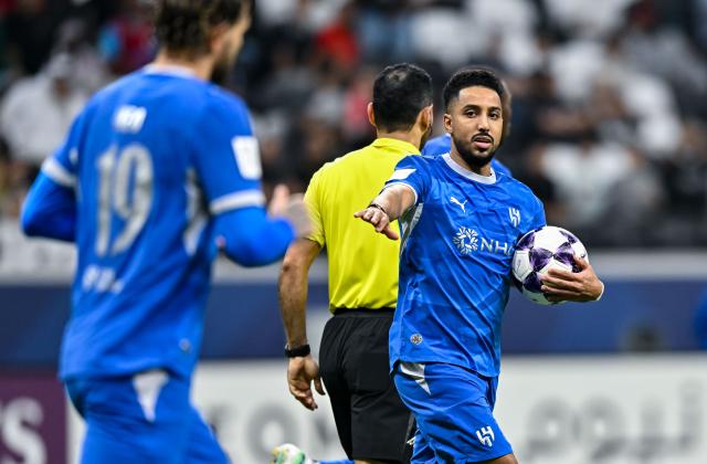 (261028) -- AL KHOR, Oct. 28, 2026 (Xinhua) -- Salem Al Dawsari (R) of Al Hilal SFC celebrates after scoring a goal during the AFC Champions League Elite football match between Qatar's Al Shamal SC and Saudi Arabia's Al Hilal SFC at Al Bayt Stadium, Al Khor, Qatar, Oct. 27, 2026. (Photo by Nikku/Xinhua)
