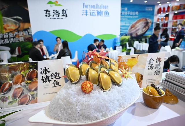 (261028) -- QINGDAO, Oct. 28, 2026 (Xinhua) -- Visitors communicate at the 29th China Fisheries & Seafood Expo in Qingdao, east China's Shandong Province, Oct. 28, 2026. The expo kicked off here on Wednesday, with an exhibition area of approximately 120,000 square meters, showcasing exhibits covering aquatic raw materials and processed products, aquaculture and processing technologies and equipment, and cold chain logistics facilities. The expo, which will last until Oct. 30, has attracted numerous domestic and international manufacturers and buyers to seek business opportunities. (Xinhua/Li Ziheng)