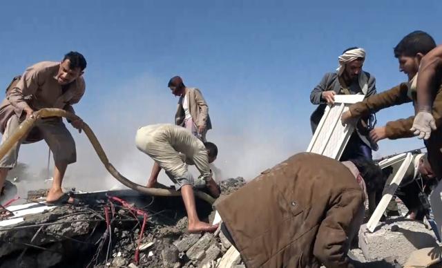 (261028) -- AL-JAWF PROVINCE, Oct. 28, 2026 (Xinhua) -- This handout screenshot provided by Houthi Media Center shows residents searching for survivors among the rubble following Saudi airstrikes that targeted a fuel station in Al-Jawf province, Yemen, Oct. 28, 2026. At least 14 people were killed and 10 others wounded in Saudi airstrikes that hit a market and a fuel station in Yemen's northern province of Al-Jawf on Wednesday, Houthi-run al-Masirah TV reported. (Houthi Media Center/Handout via Xinhua)