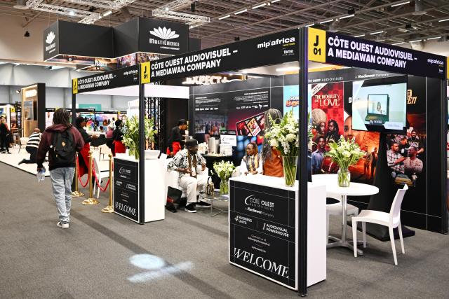 (261029) -- CAPE TOWN, Oct. 29, 2026 (Xinhua) -- This photo taken on Oct. 28, 2026 shows an exhibition booth at MIP Africa 2026 in Cape Town, South Africa. The China Pavilion took center stage on Wednesday at MIP Africa 2026, a major film and television industry event in Africa, featuring a diverse range of Chinese audiovisual content, promoting cultural exchange and industry cooperation between China and the continent.
   TO GO WITH "Roundup: China Pavilion takes center stage at major African audiovisual event" (Photo by Xabiso Mkhabela/Xinhua)