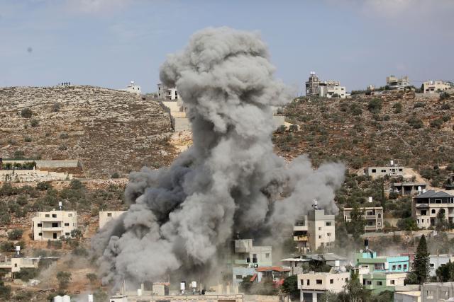 (261029) -- NABLUS, Oct. 29, 2026 (Xinhua) -- Smoke rises after the Israeli army demolished a Palestinian prisoner's house in the town of Beita, south of Nablus, West Bank, on Oct. 28, 2026. TO GO WITH "Israeli army demolishes 2 houses in Nablus, continues Hebron operation for 6th day" (Photo by Nidal Eshtayeh/Xinhua)