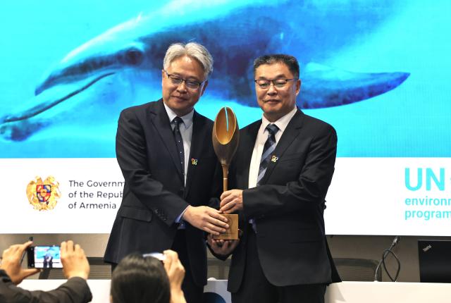 (261029) -- YEREVAN, Oct. 29, 2026 (Xinhua) -- China's Blue Bay Restoration Initiative is named a World Restoration Flagship by the United Nations during the 17th meeting of the Conference of the Parties to the Convention on Biological Diversity (COP17) in Yerevan, Armenia, Oct. 29, 2026. (Xinhua/Chen Junfeng)