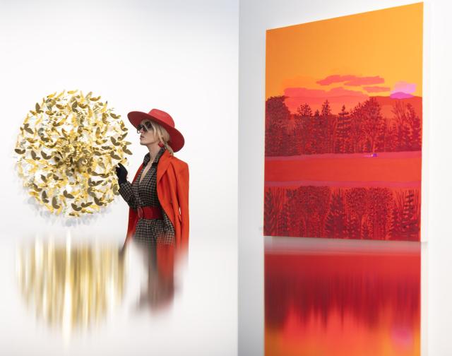 (261030) -- TORONTO, Oct. 30, 2026 (Xinhua) -- A woman views artworks on display at Art Toronto 2026 in Toronto, Canada, on Oct. 29, 2026. Featuring artworks from over 100 galleries, as well as installations, project spaces and more, the annual art fair runs here from Thursday to Sunday. (Photo by Zou Zheng/Xinhua)