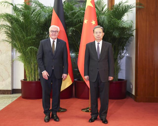 (261030) -- BEIJING, Oct. 30, 2026 (Xinhua) -- Zhao Leji, chairman of the National People's Congress (NPC) Standing Committee, meets with German President Frank-Walter Steinmeier in Beijing, capital of China, Oct. 30, 2026. (Xinhua/Pang Xinglei)
