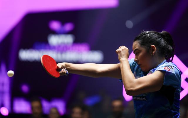 (261031) -- MONTPELLIER, Oct. 31, 2026 (Xinhua) -- Adriana Diaz of Puerto Rico hits a return during the women's singles round of 16 match between Kuai Man of China and Adriana Diaz of Puerto Rico at the WTT Champions Montpellier 2026 in Montpellier, France, on Oct. 30, 2026. (Xinhua/Wu Huiwo)