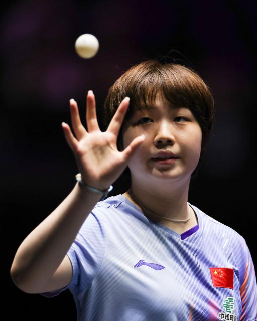 (261031) -- MONTPELLIER, Oct. 31, 2026 (Xinhua) -- Kuai Man of China reacts during the women's singles round of 16 match between Kuai Man of China and Adriana Diaz of Puerto Rico at the WTT Champions Montpellier 2026 in Montpellier, France, on Oct. 30, 2026. (Xinhua/Wu Huiwo)