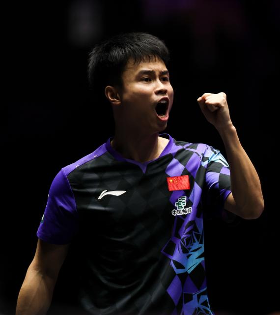 (261031) -- MONTPELLIER, Oct. 31, 2026 (Xinhua) -- Zhou Qihao of China reacts during the men's singles round of 16 match between Zhou Qihao of China and Felix Lebrun of France at the WTT Champions Montpellier 2026 in Montpellier, France, on Oct. 30, 2026. (Xinhua/Wu Huiwo)