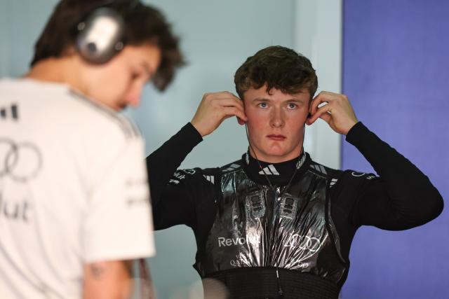 (261031) -- MEXICO CITY, Oct. 31, 2026 (Xinhua) -- Audi's Freddie Slater of Great Britain reacts before the first practice session of the Formula One Mexico City Grand Prix at the Autodromo Hermanos Rodriguez in Mexico City, capital of Mexico, on Oct. 30, 2026. (Photo by Song Haiyuan/Xinhua)