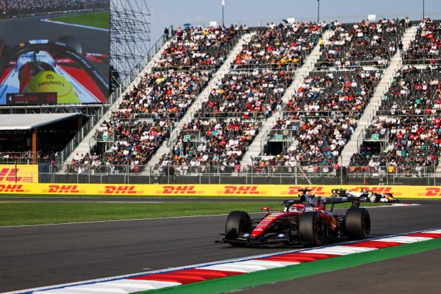 (261031) -- MEXICO CITY, Oct. 31, 2026 (Xinhua) -- Ferrari's Charles Leclerc of Monaco competes during the second practice session of the Formula One Mexico City Grand Prix at the Autodromo Hermanos Rodríguez in Mexico City, on Oct. 30, 2026. (Photo by Song Haiyuan/Xinhua)