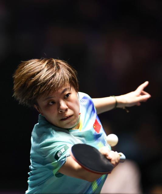 (261031) -- MONTPELLIER, Oct. 31, 2026 (Xinhua) -- Wang Yidi of China hits a return during the women's singles quarterfinal match between Chen Xingtong of China and Wang Yidi of China at the WTT Champions Montpellier 2026 in Montpellier, France, on Oct. 31, 2026. (Xinhua/Wu Huiwo)