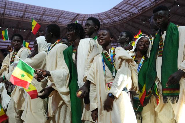 (261031) -- DAKAR, Oct. 31, 2026 (Xinhua) -- The delegation of Senegal parades into the stadium during the opening ceremony of the 2026 Youth Olympic Games in Dakar, Senegal, Oct. 31, 2026. (Xinhua/Xie Jianfei)