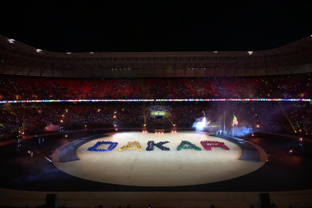 (261031) -- DAKAR, Oct. 31, 2026 (Xinhua) -- Artists perform during the opening ceremony of the 2026 Youth Olympic Games in Dakar, Senegal, Oct. 31, 2026. (Xinhua/Yang Guang)